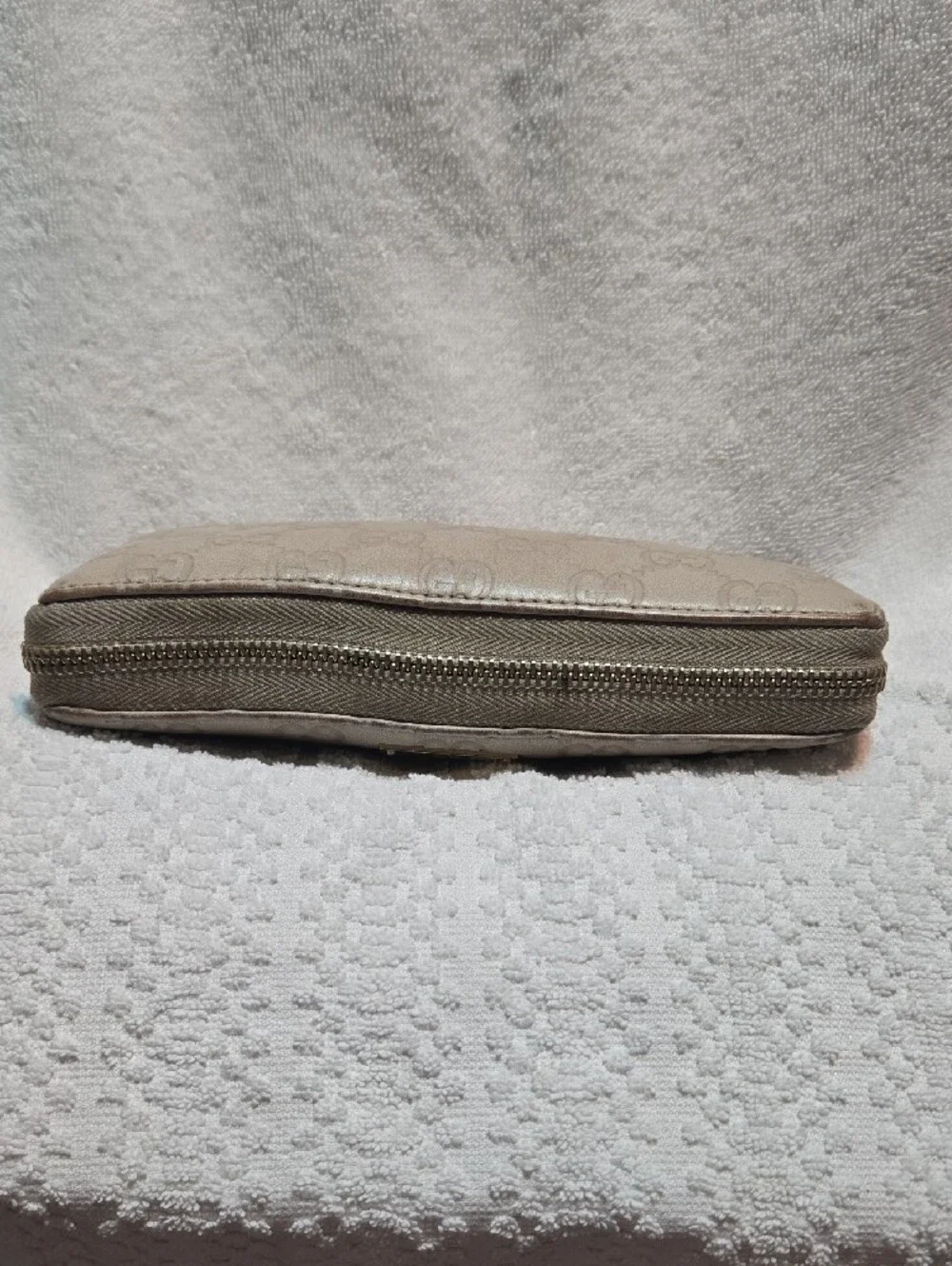 Gucci Taupe Embossed GG Zip-Around Leather Wallet with Gold Plate